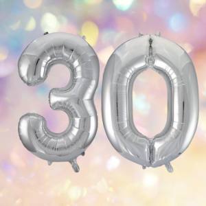 Silver number 30 foil balloons