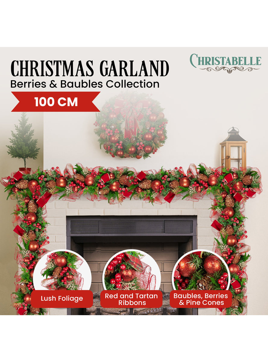 100cm Christmas Garland with Red Decorations - Info Image 1