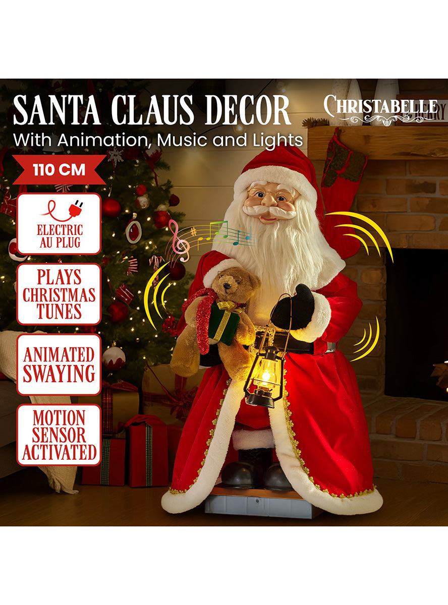 110cm Standing LED Animated Christabelle Santa Claus Lantern Christmas Decoration - Details Image