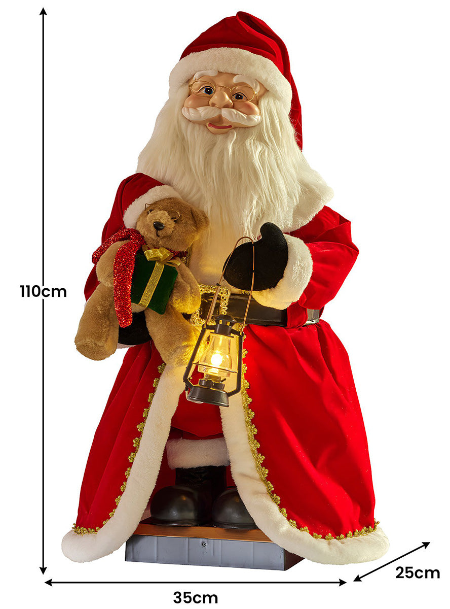 110cm Standing LED Animated Christabelle Santa Claus Lantern Christmas Decoration - Measurements Image