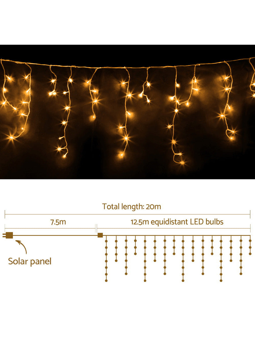 Warm White Solar Icicle Lights 12 Metre Christmas Decoration - Dimensions Image