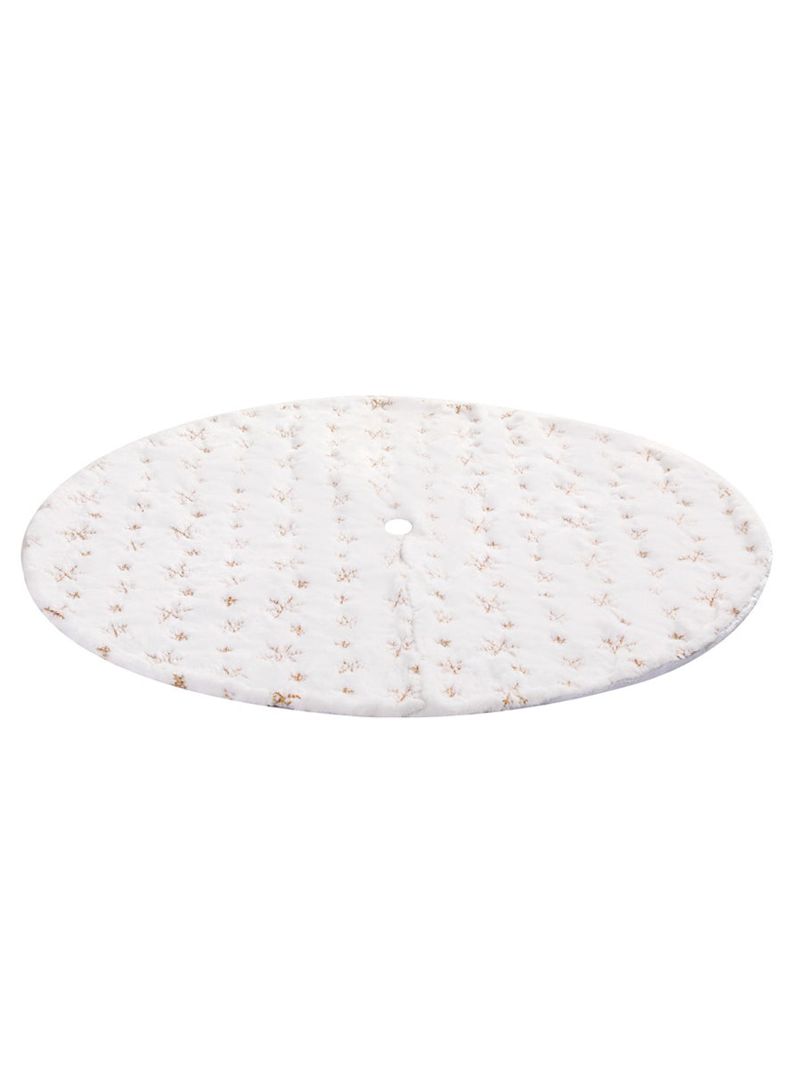 Gold Snowflake Print White Tree Skirt Decoration 120cm - Alternate Image 2