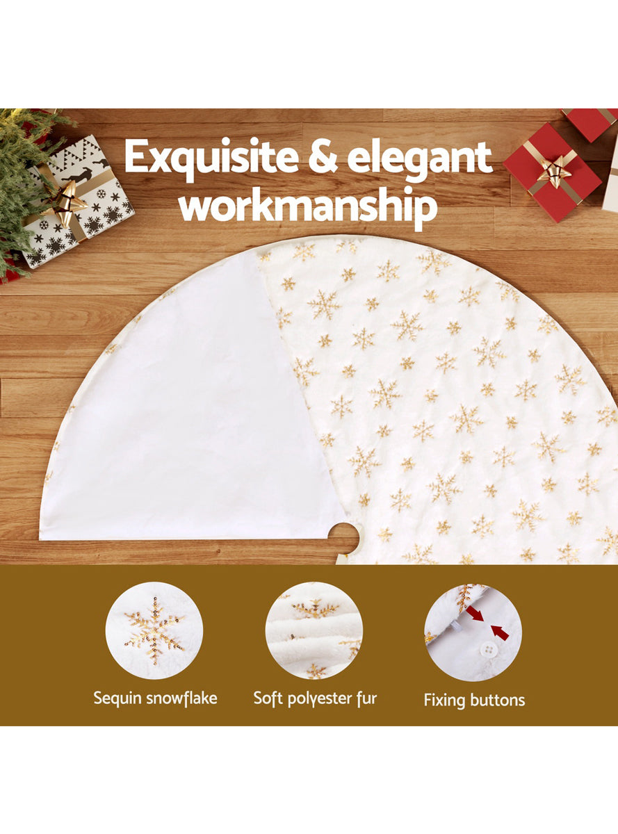 Gold Snowflake Print White Tree Skirt Decoration 120cm - Info Image 3