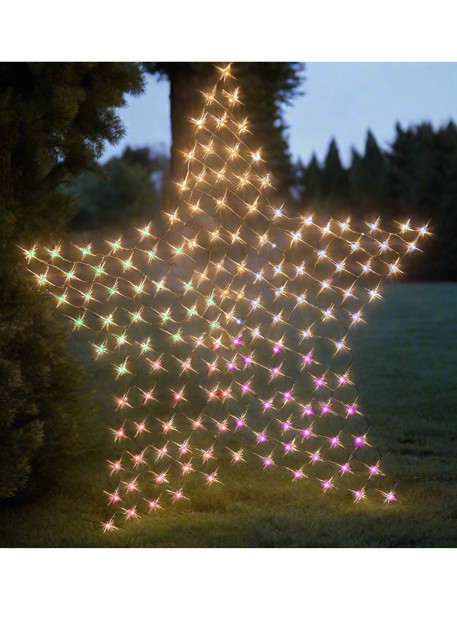 150cm Multicolour Solar Powered Star Net Christmas Lights - Alternate Image