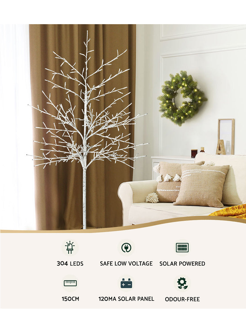 150cm Solar Powered LED Cool White Twig Style Christmas Tree Decoration - Info Image 1