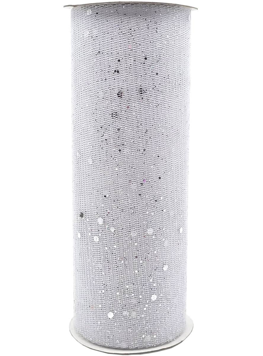 Image of Silver Glitter Sparkle 15cm x 5m Mesh Ribbon