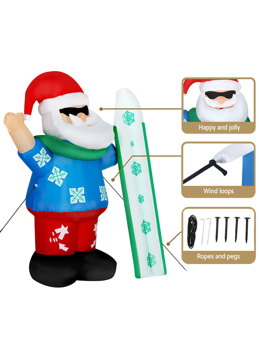 Jingle Jollys Inflatable Surfing Santa Christmas Decoration 160cm - Close Details Image