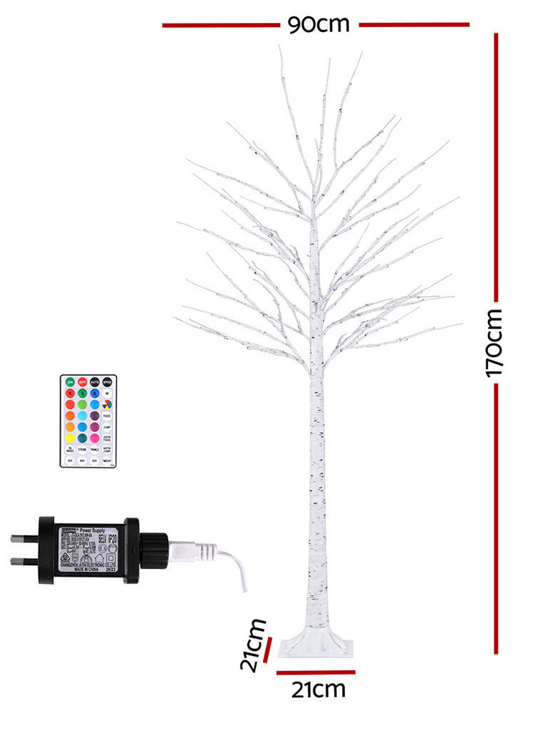 Jingle Jollys RGB Light Up White Twig Christmas Tree Decoration 170cm - Dimensions Image 1