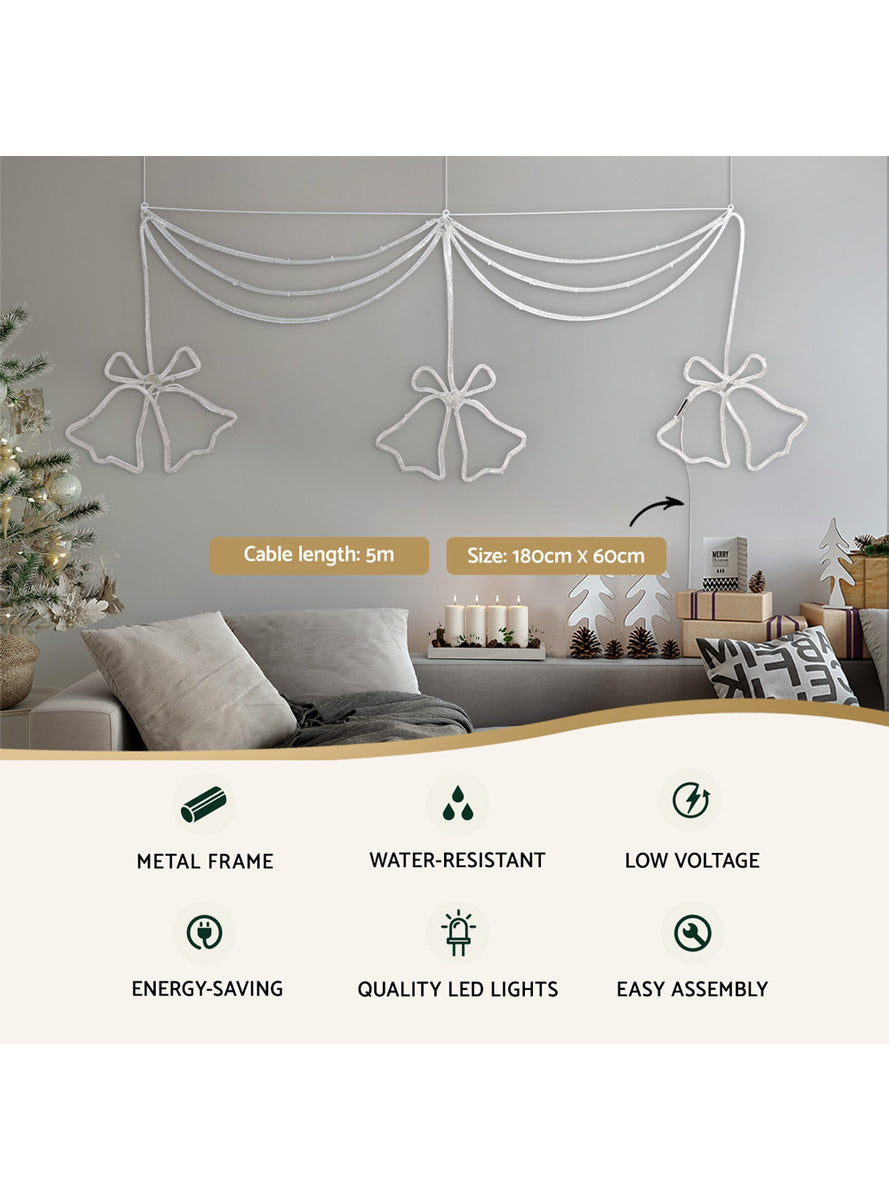 Christmas Wreath and Bells Rope Light Decoration 180cm - Information Image 1