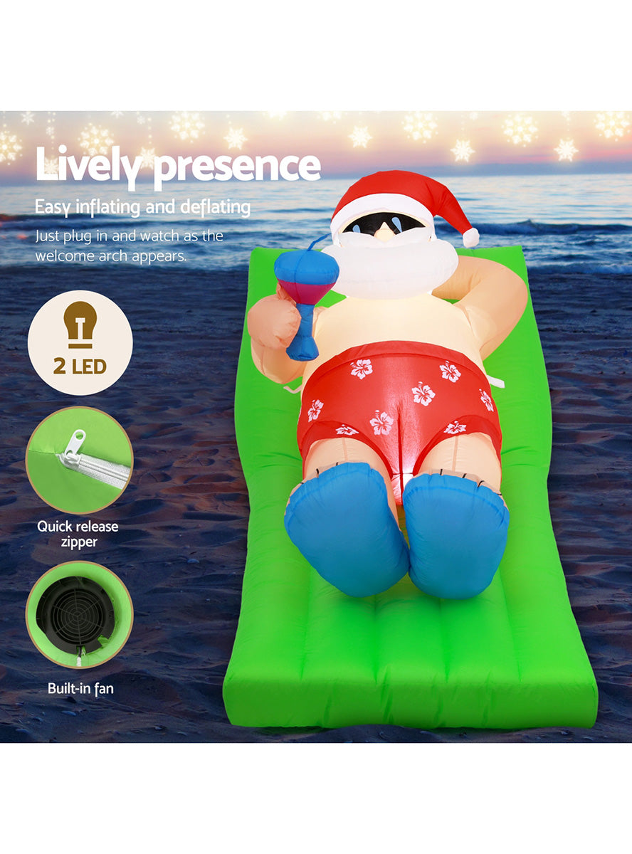 Jingle Jollys Inflatable Santa Bench Christmas Decoration 180cm - Close Details Image