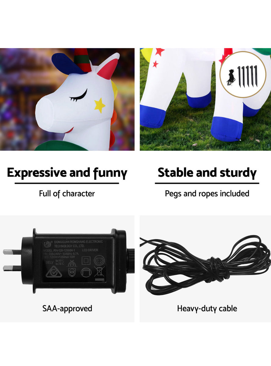 Jingle Jollys Light Up Inflatable Christmas Unicorn Outdoor Decoration 180cm - Cable Details Image