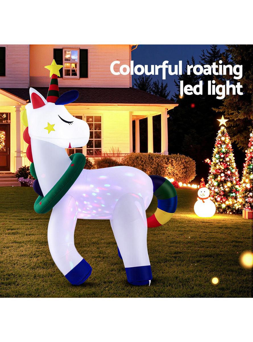 Jingle Jollys Light Up Inflatable Christmas Unicorn Outdoor Decoration 180cm - Details Image 2
