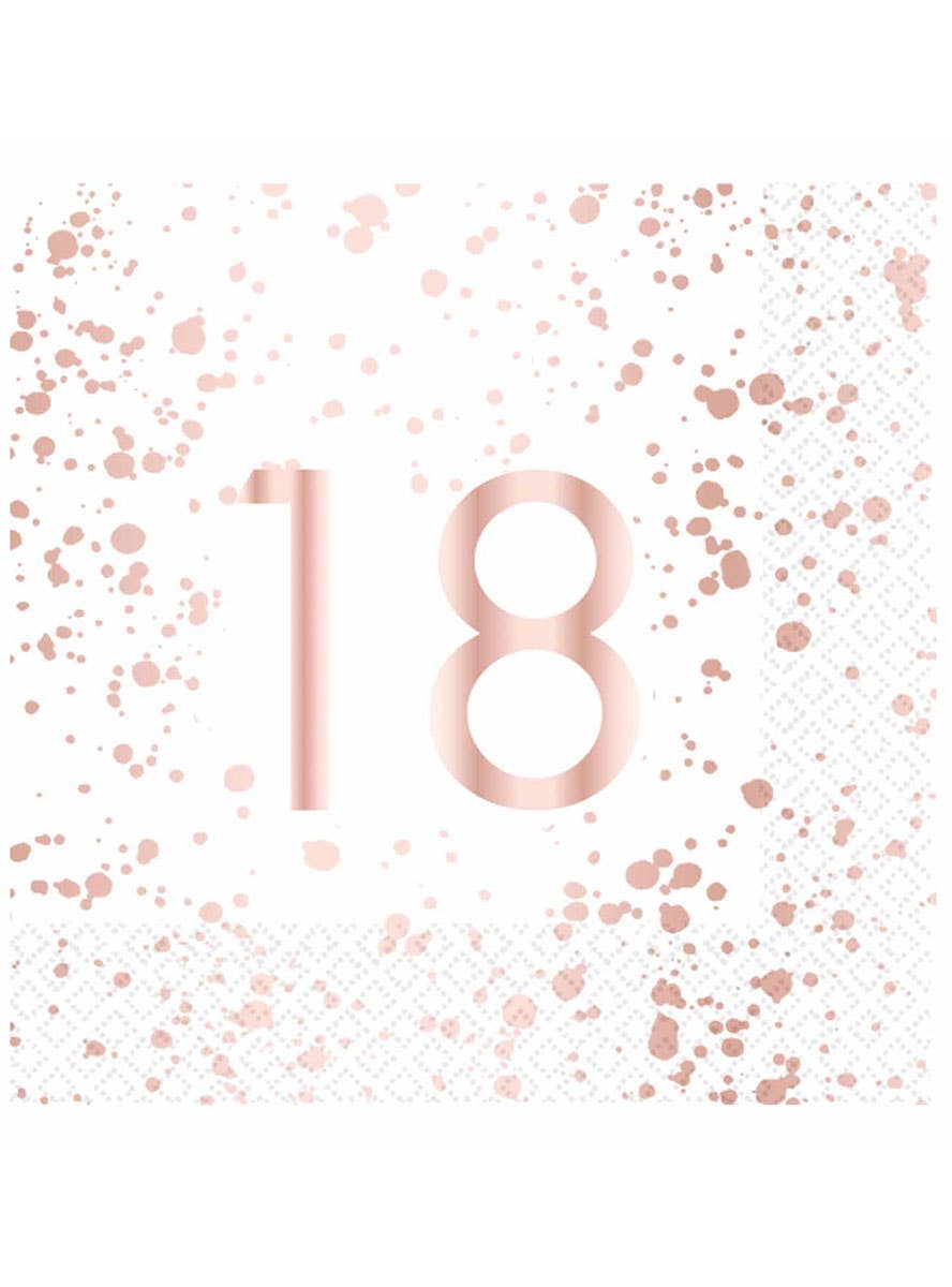 Image of 18th Birthday Rose Gold and White 16 Pack Lunch Napkins