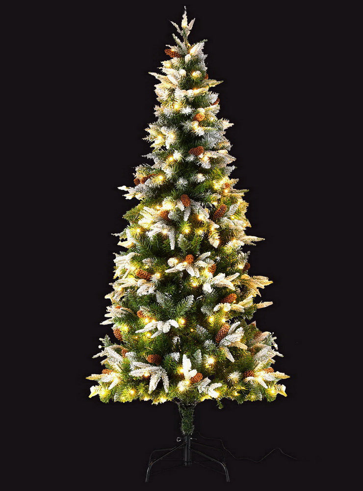 190cm Jingle Jollys Prelit Snow Tipped Slim Christmas Tree with Pine Cones - Alternate Image 1