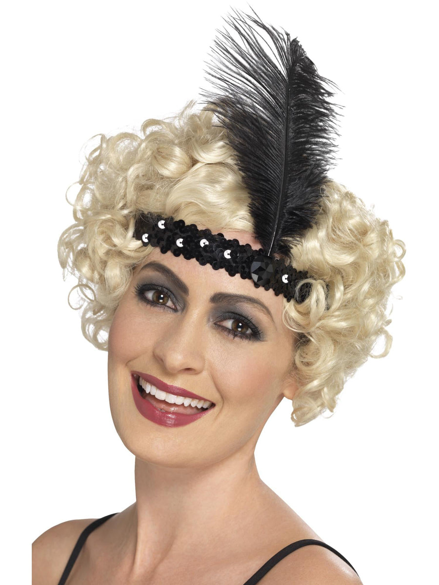 1920s Black Flapper Feather Headband - Main Image