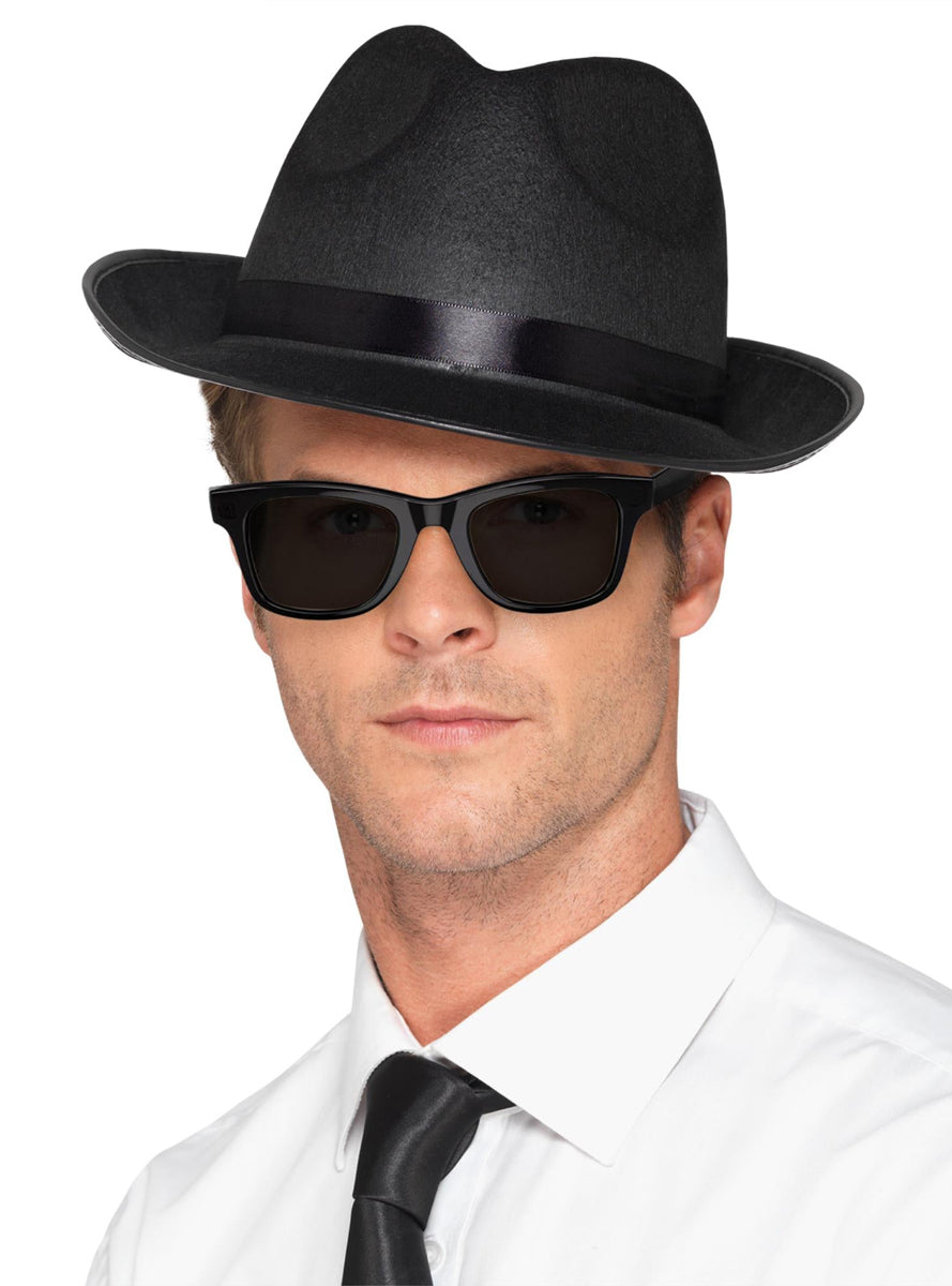 Black Wide Brim 20s Fedora Costume Hat