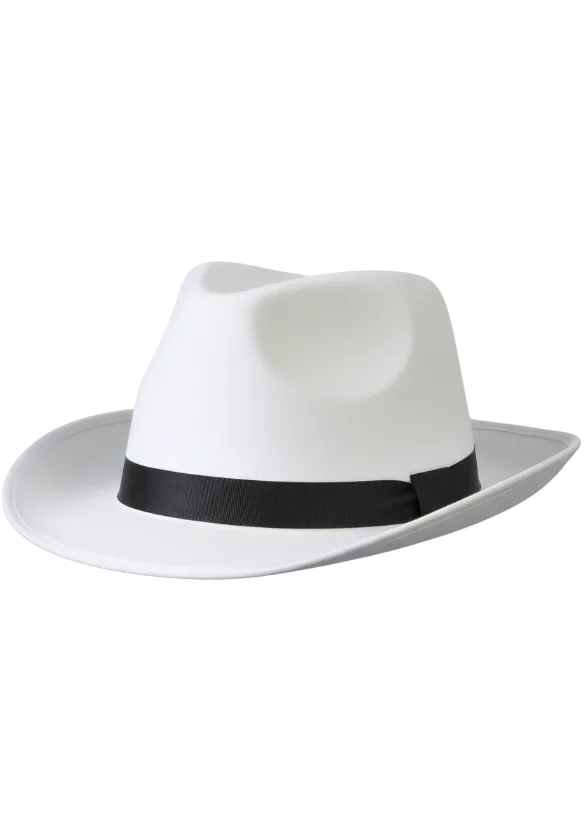1920s White Gangster Costume Hat with Black Band - Main Image