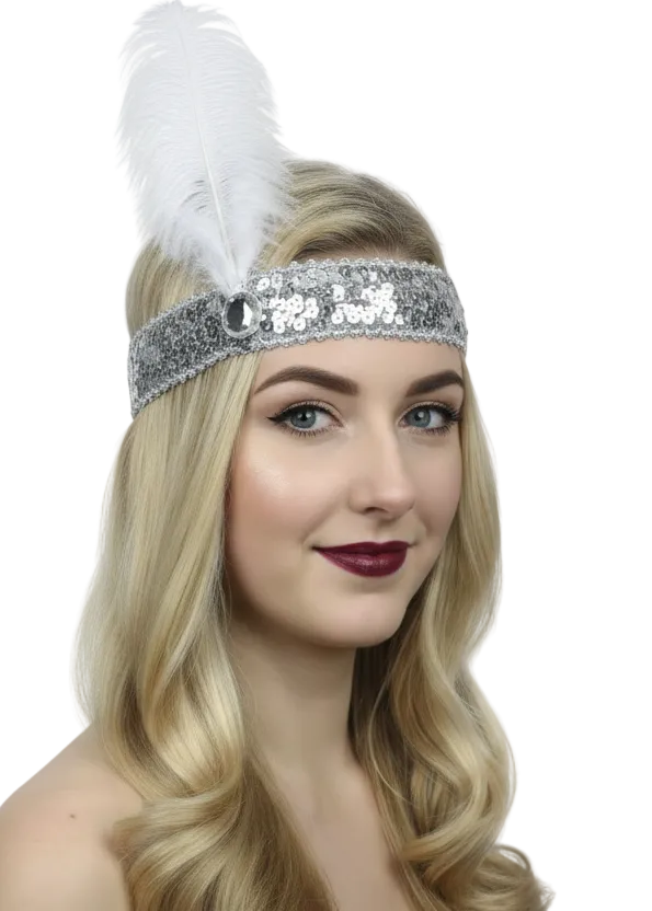 1920s Womens Basic White Feather Flapper Costume Headband - Main Image