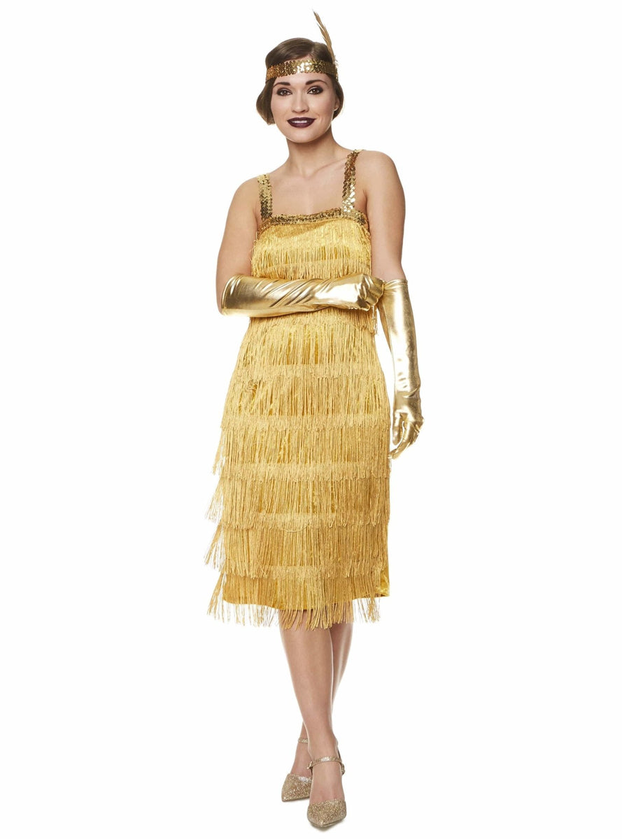 1920s Fringed Gold Flapper Womens Costume - Alternate Image