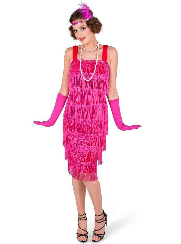 1920s Womens Hot Pink Fringed Flapper Costume - Alternative Image