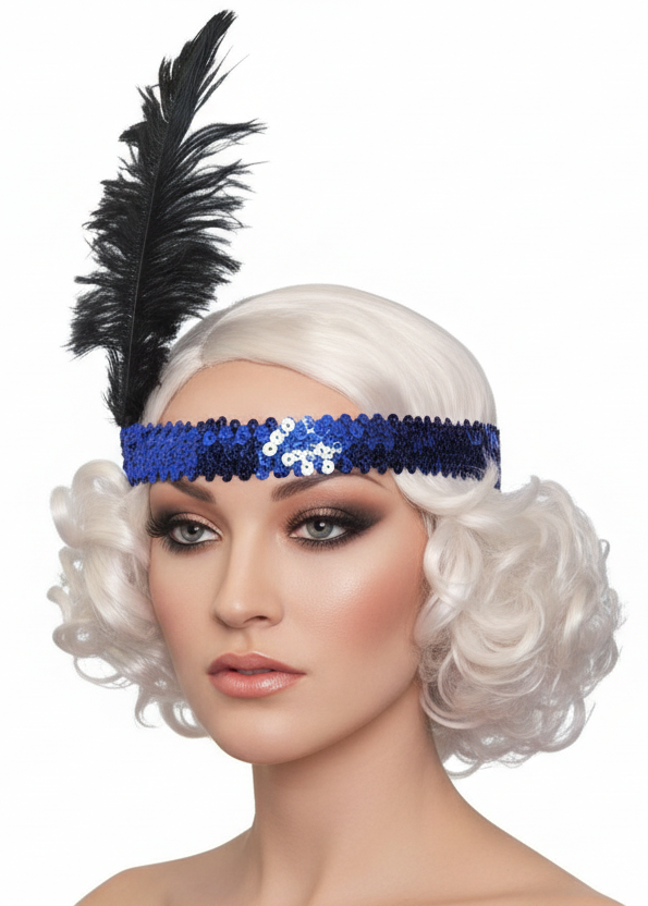 1920s Womens Sequined Blue Flapper Costume Headband - Main Image