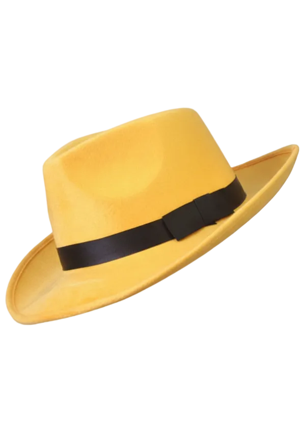 1920s Yellow Gangster Costume Hat with Black Band - Main Image