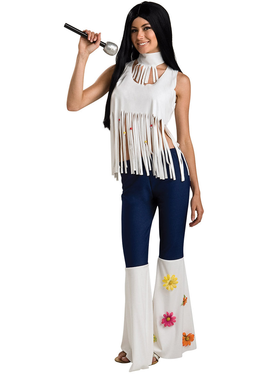 Womens 70s Rock Star White Fringed Hippie Costume