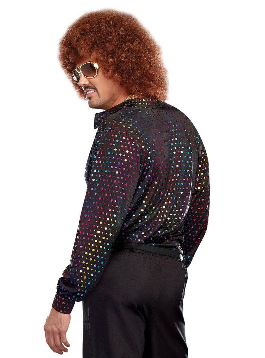 Holographic Rainbow Dots 1970s Men Disco Costume Shirt - Back Image
