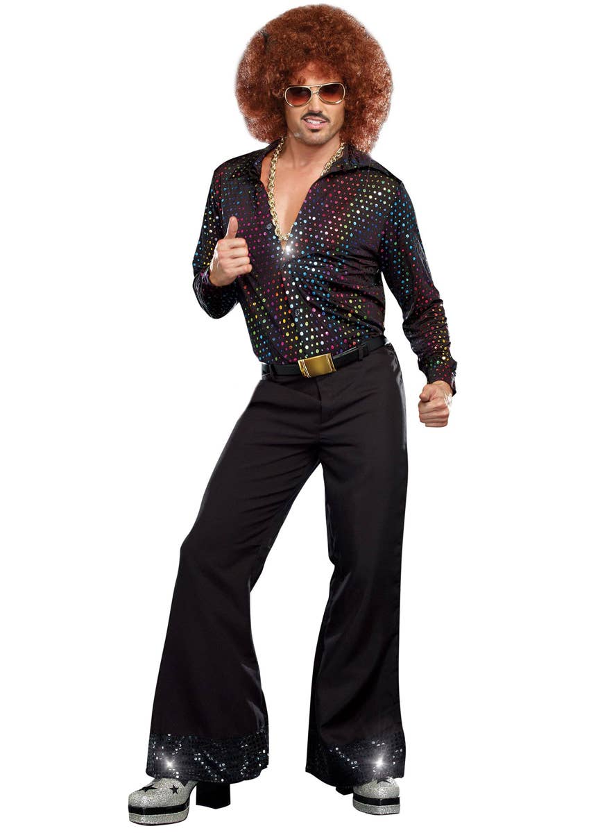 Holographic Rainbow Dots 1970s Men Disco Costume Shirt - Full Image