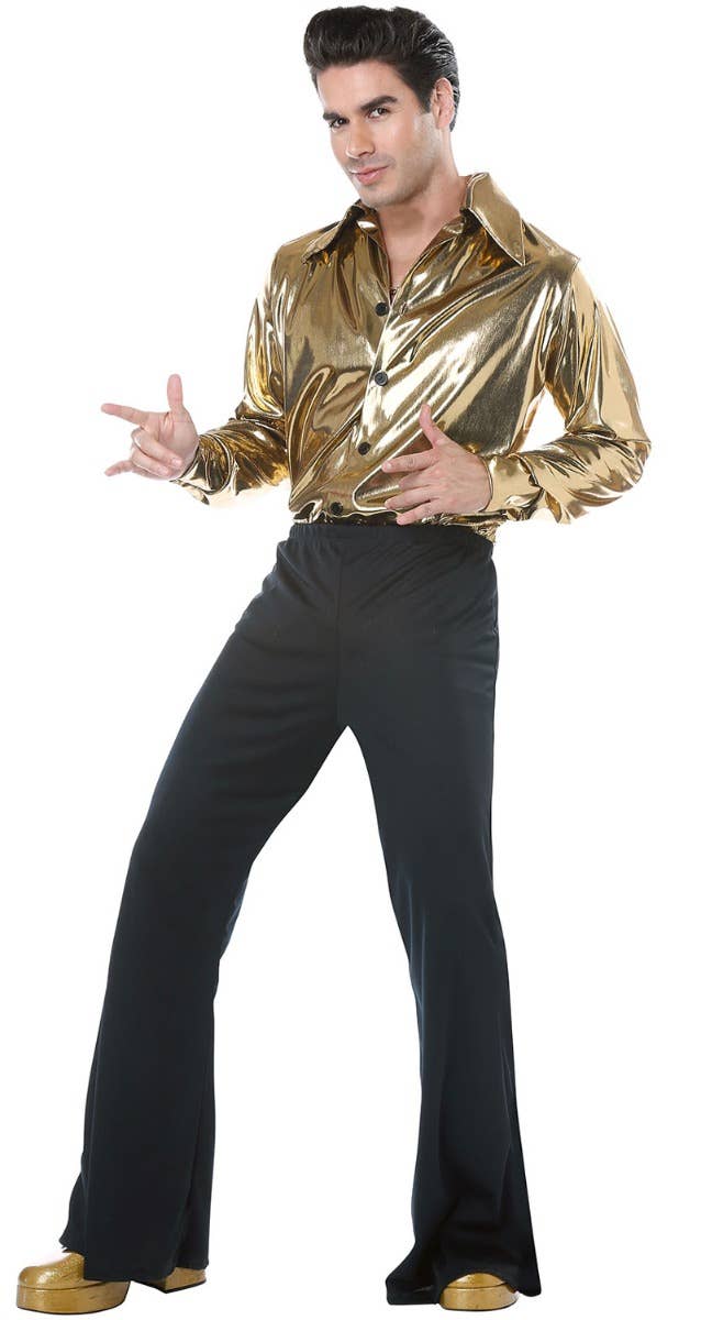 Men's Metallic Gold 70s Disco King Costume - Front Image