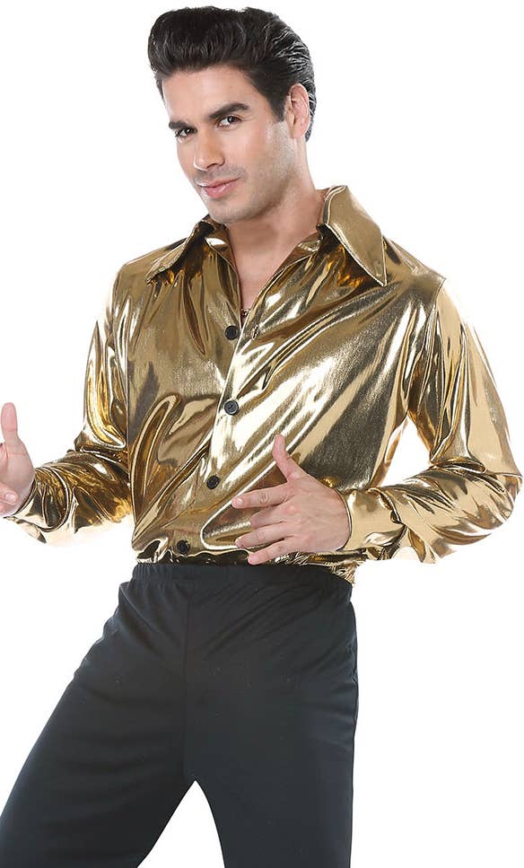 Men's Metallic Gold 70s Disco King Costume - Zoom Image