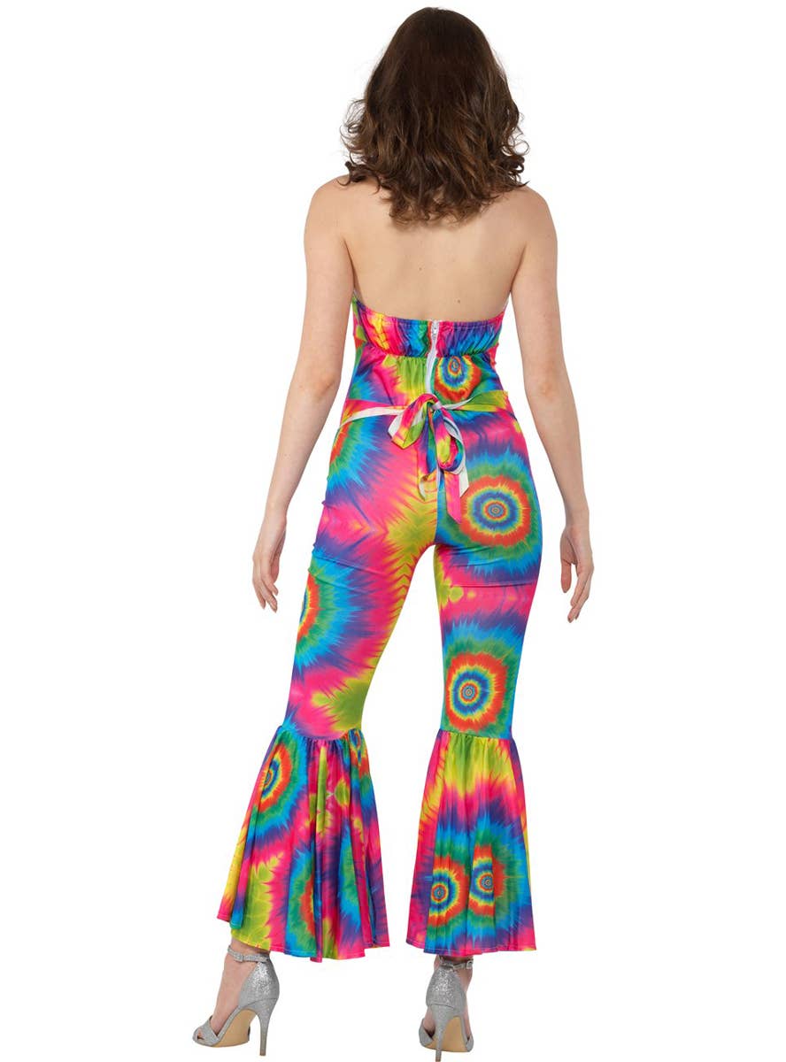 70s Tye Dye Hippie Disco Costume Jumpsuit - Back Image