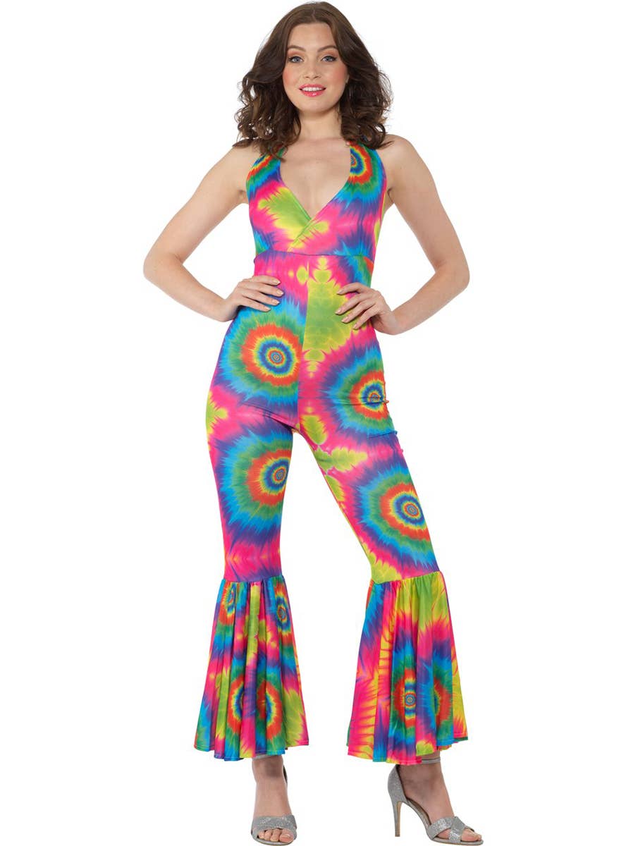 70s Tye Dye Hippie Disco Costume Jumpsuit - Main Image