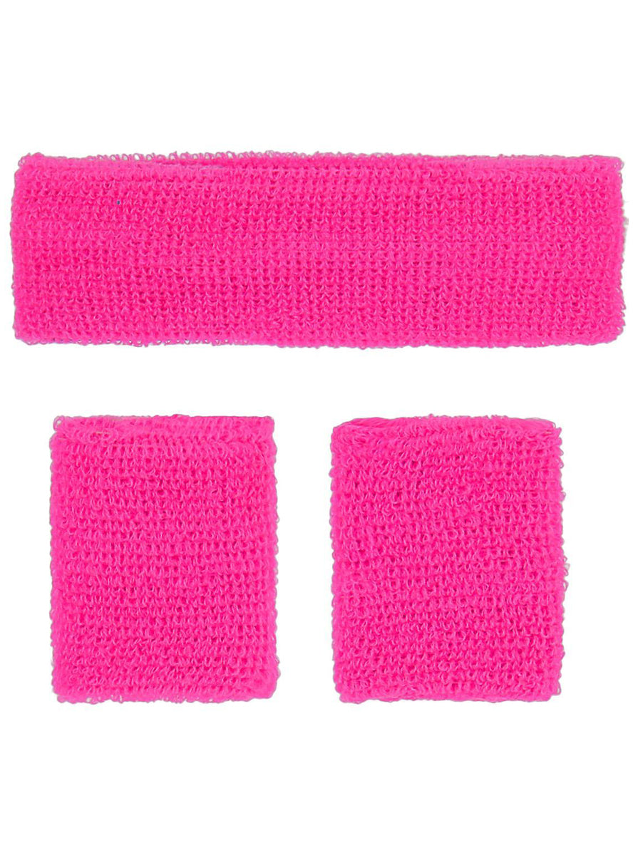 Neon pink 1980s sweatband set - Alternative image
