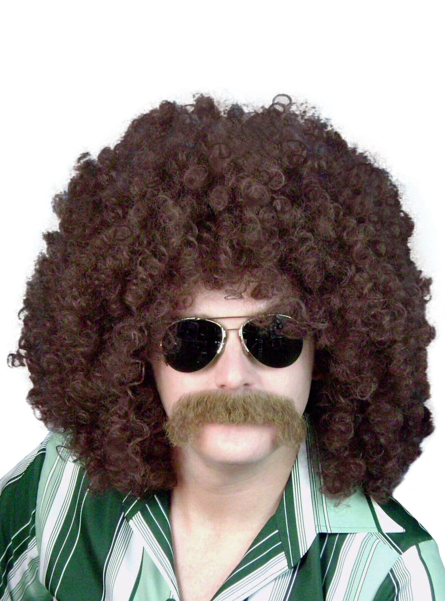 Mens Brown Loose Curls 1980s Afro Costume Wig
