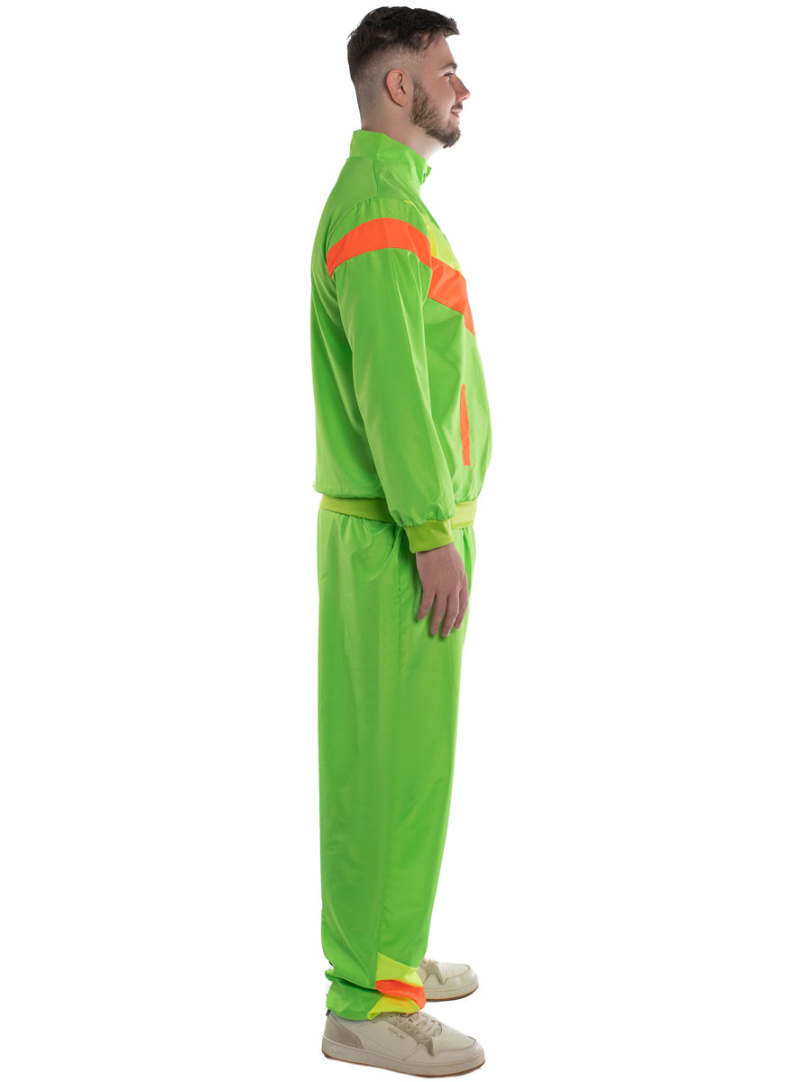 80s Mens Green Neon Shell Suit Costume - Side Image