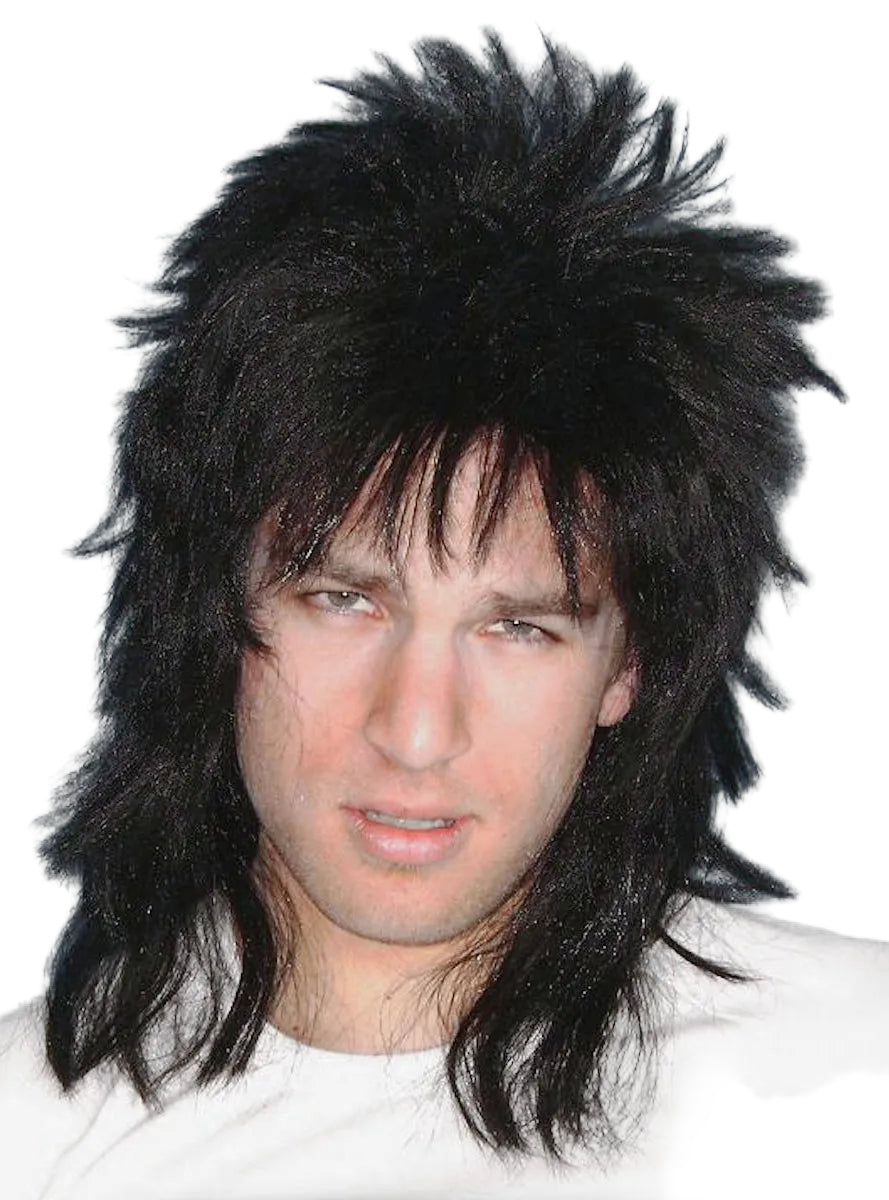 Spiky Poita Black 1980s Mullet Costume Wig
