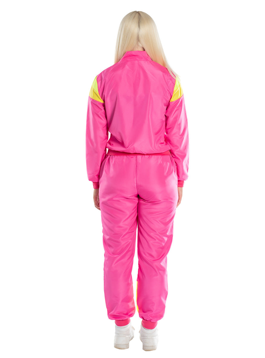 1980s Womens Neon Pink Shell Suit Costume - Back Image