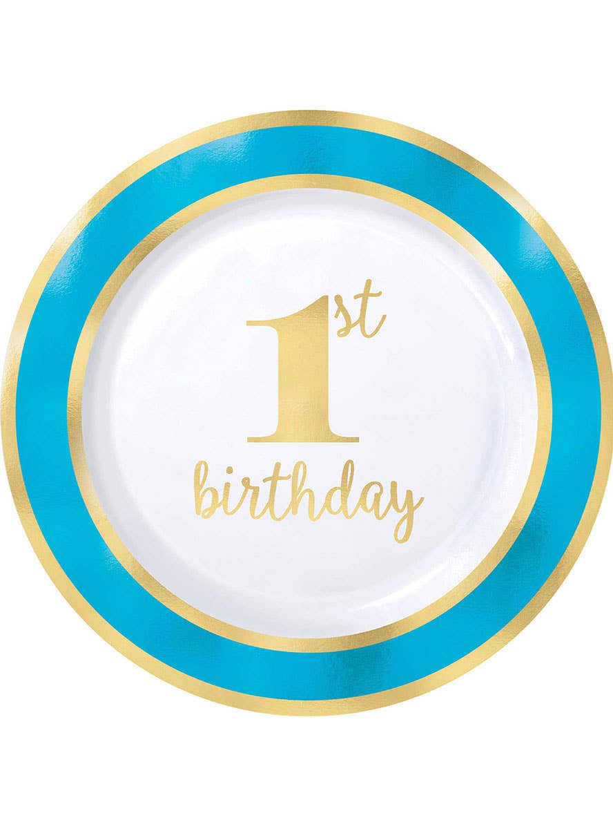 Image of 1st Birthday Boy Blue 18cm 8 Pack Plastic Plates