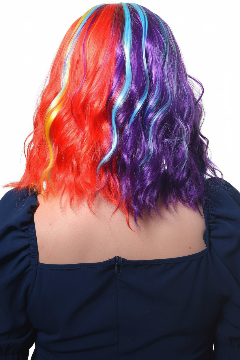 Image of Bright Rainbow Women's Wavy Mid Length Costume Wig - Back View