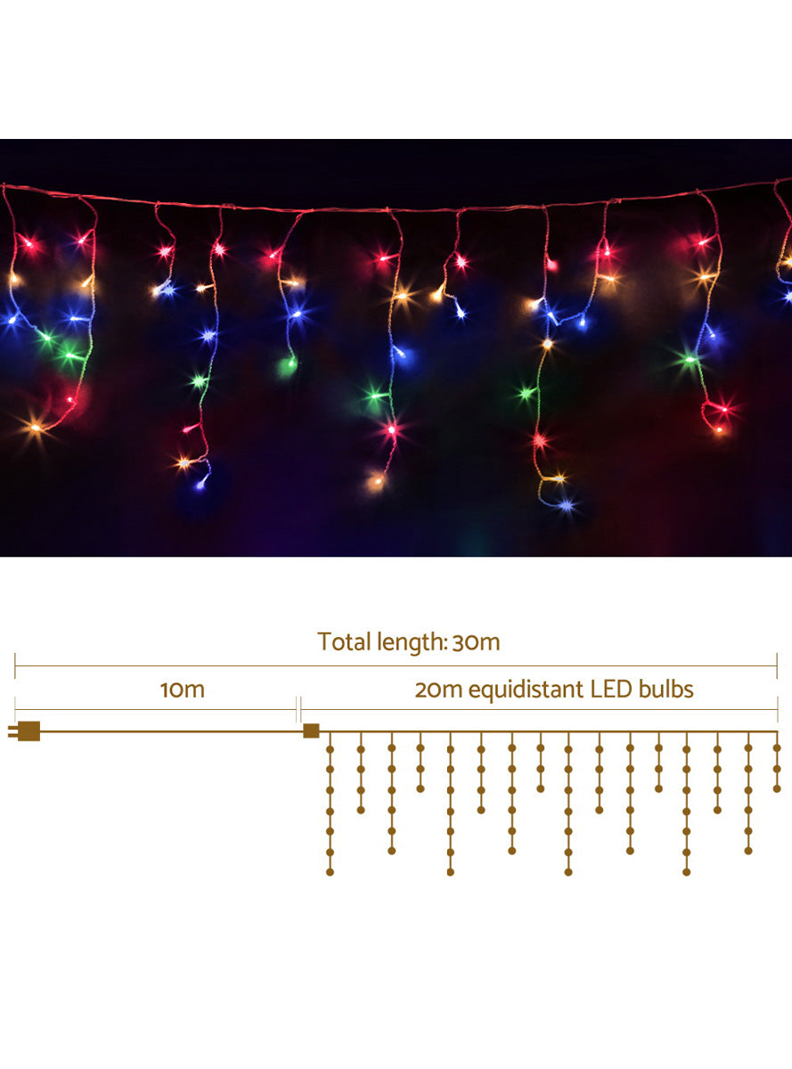 Jingle Jollys Multicoloured Icicle Christmas Lights 20 Metre - Dimensions Main Image