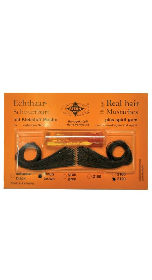 Men's Black Real Hair Moustache with Spirit Gum