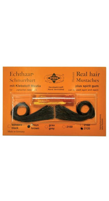 Men's Black Real Hair Moustache with Spirit Gum