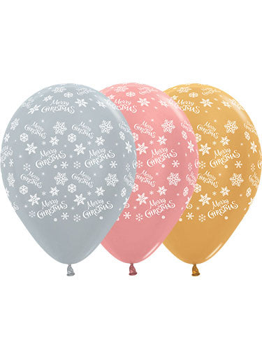 25 Pack Metallic Silver Rose Gold And Gold Christmas Snowflakes 30Cm Latex Balloons - Main Image