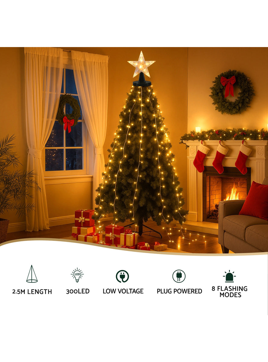 250cm Waterfall String Lights Warm White Christmas Decoration - Info Image 1