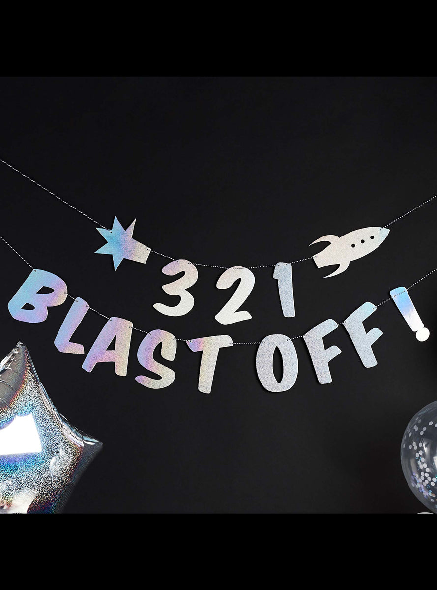 3 2 1 Blast Off 2m Long Party Banner — Lifestyle Image