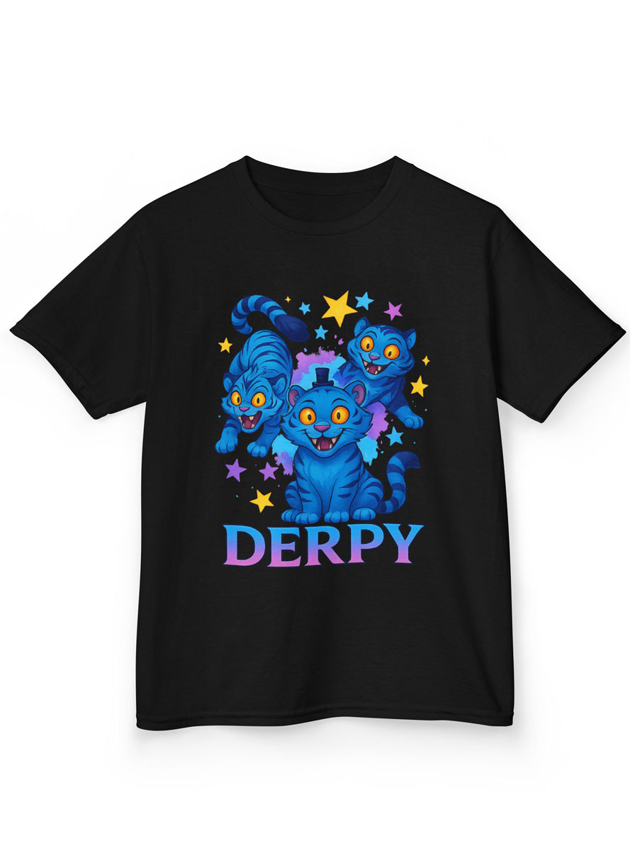 Teens Black Kpop T-Shirt with 3 Derpy Demon Tigers Print