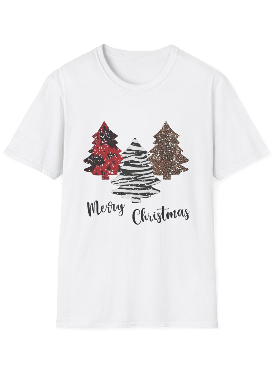 Adults White T-Shirt with 3 Christmas Trees and Snow