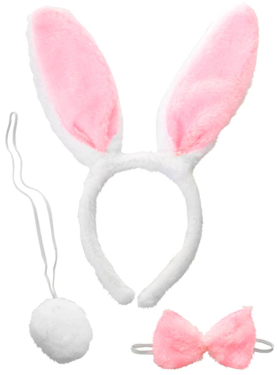 White and Pink Fur Classic Bunny Ears Accessory Set