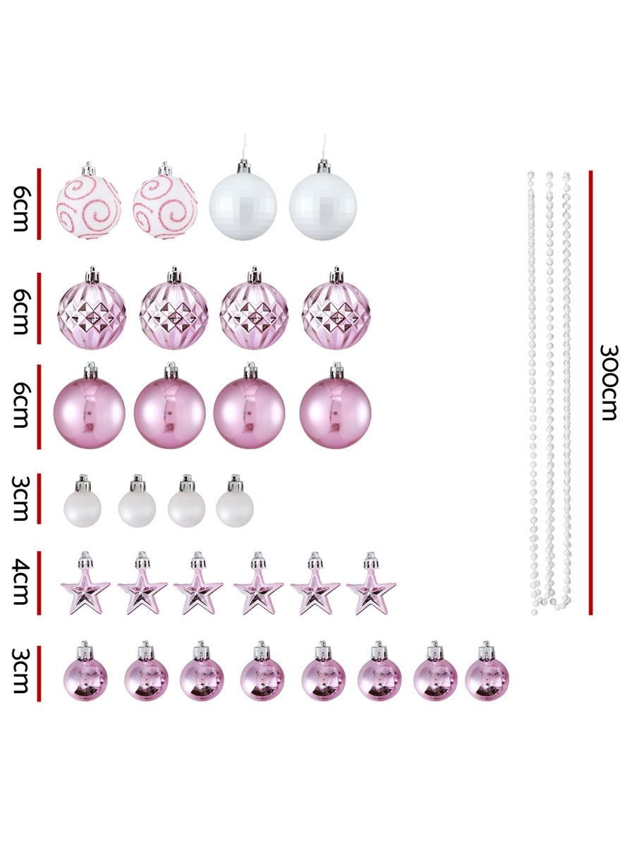 33 Piece Pink Christmas Baubles Pack - Dimensions Image